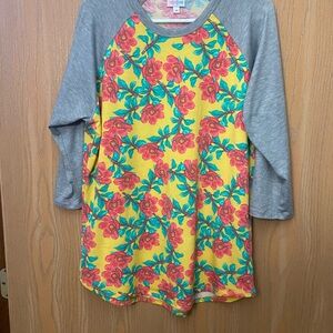 LuLaRoe Pink Floral Top with Gray Accents